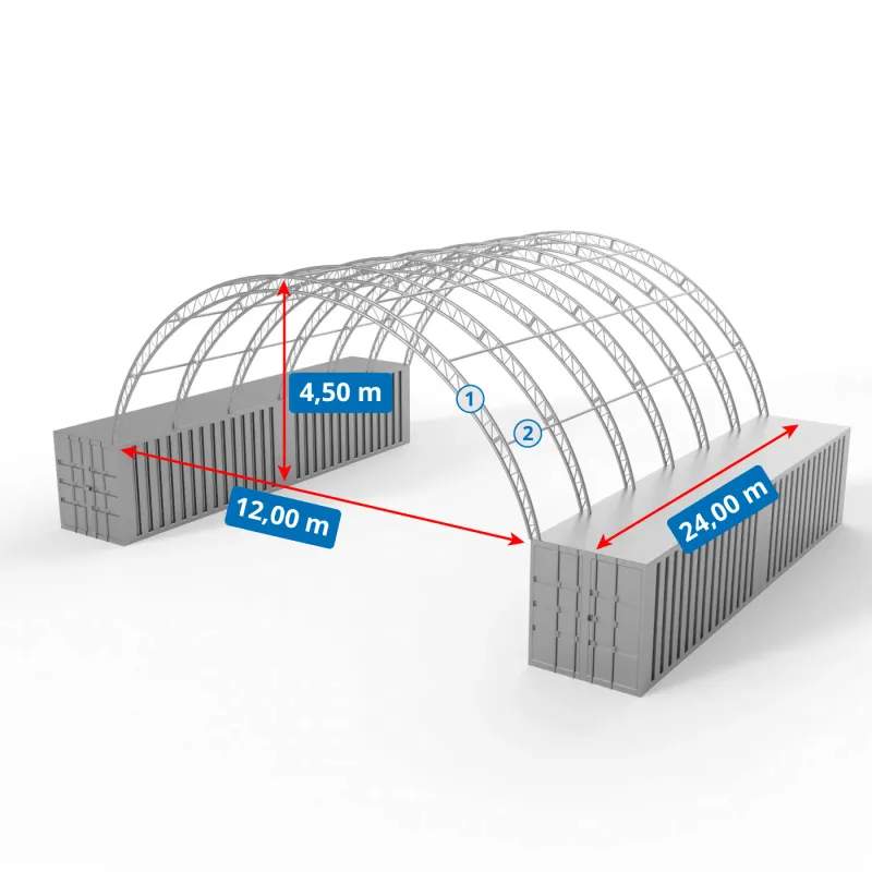 Zesílená střecha kontejneru 12x24m PVC 900g/m2