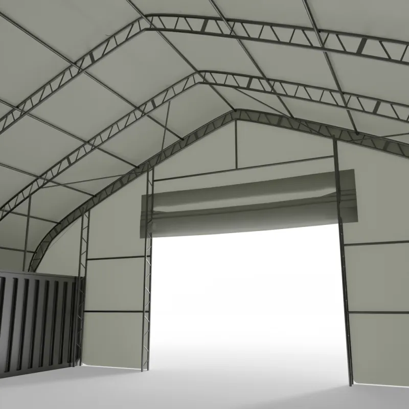 Střecha kontejneru 15,25x24m se stěnami z PVC 750g/m2