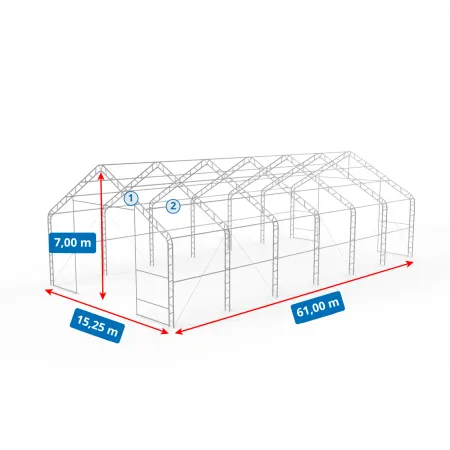 Stanová hala se šikmou střechou 15,25x61m PVC 750g/m2