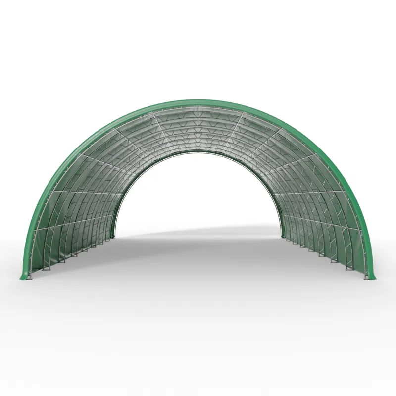 Oblouková plachtová hala 15,25x36,6m PVC 750g/m² v zelené verzi