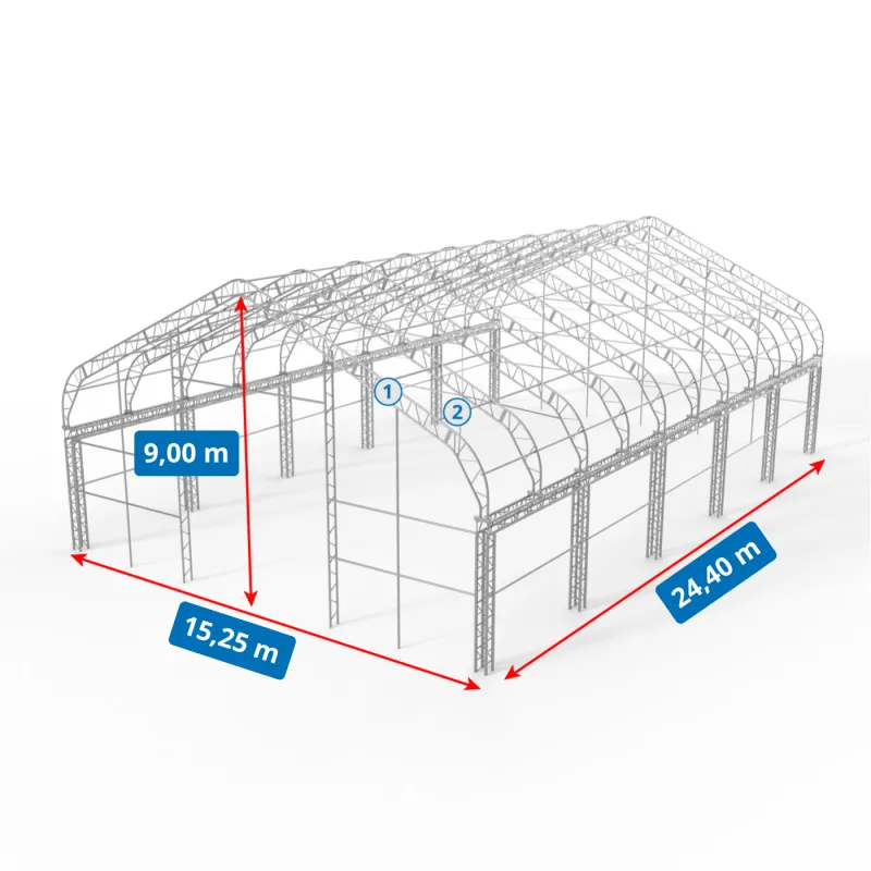 Stanová hala XL se sedlovou střechou 15,25x24,4m PVC 750g/m2