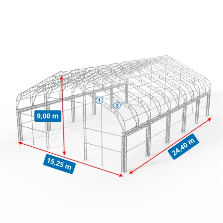 Stanová hala XL se sedlovou střechou 15,25x24,4m PVC 750g/m2