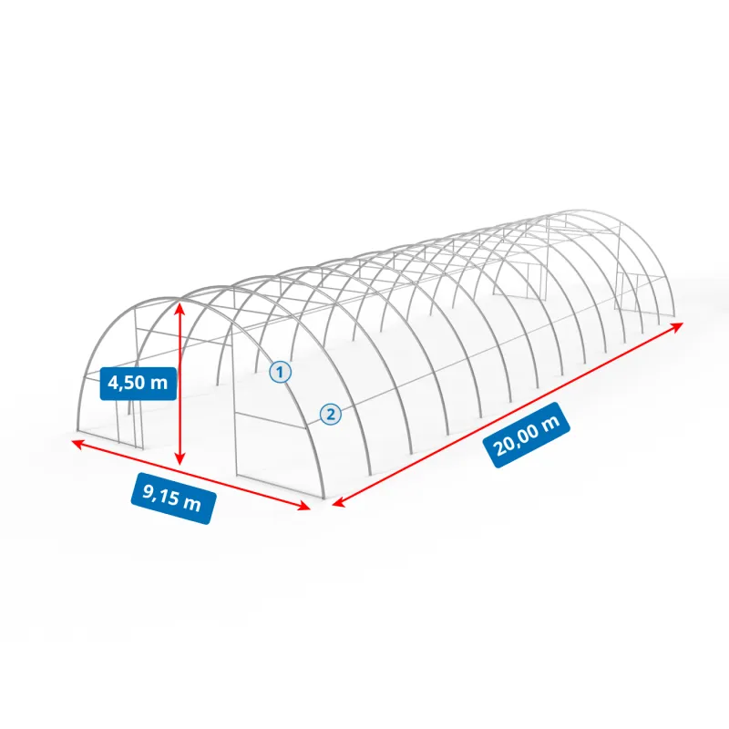 Zakřivená stanová hala 9,15x20m PVC 750g/m2