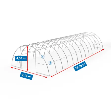 Zakřivená stanová hala 9,15x26m PVC 750g/m2