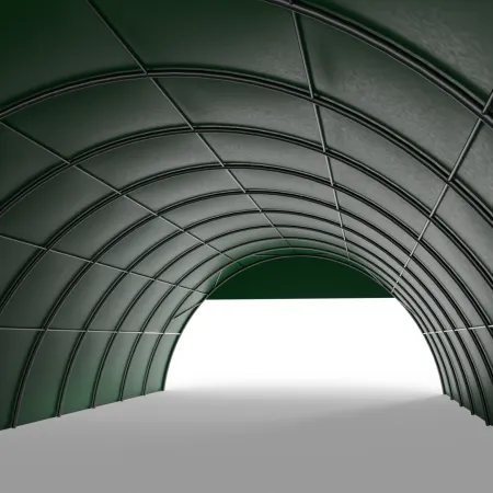 Štítový kryt pro obloukovou halu 12 m v zeleném provedení PVC 750 g/m²