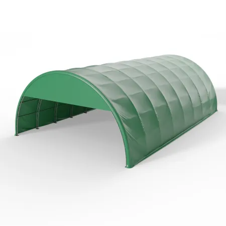 Štítový kryt s rámem pro obloukovou halu 15 m v zeleném provedení PVC 750 g/m²