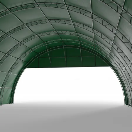 Štítový kryt s rámem pro obloukovou halu 15 m v zeleném provedení PVC 750 g/m²