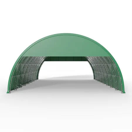 Štítový kryt s rámem pro obloukovou halu 15 m v zeleném provedení PVC 750 g/m²