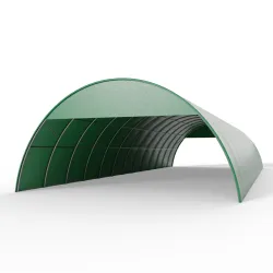 Štítový kryt pro obloukovou halu 12 m v zeleném provedení PVC 900 g/m²