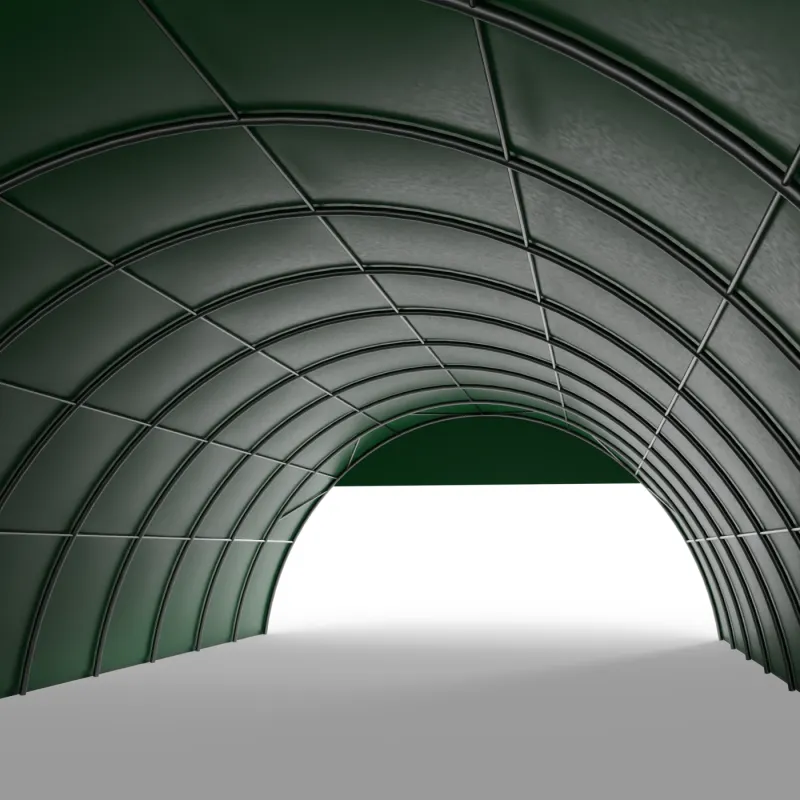 Štítový kryt pro obloukovou halu 12 m v zeleném provedení PVC 900 g/m²