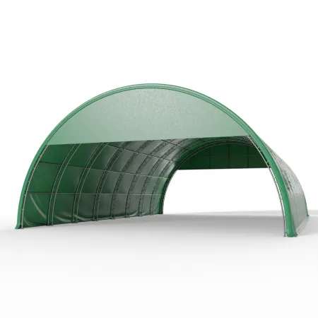 Štítový kryt s rámem pro obloukovou halu 15 m v zeleném provedení PVC 900 g/m²