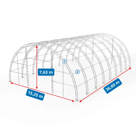 Zesílená oblouková stanová hala 15,25x36,6m PVC 750g/m²