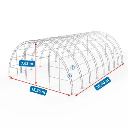 Zesílená oblouková stanová hala 15,25x30,5 m PVC 750g/m²
