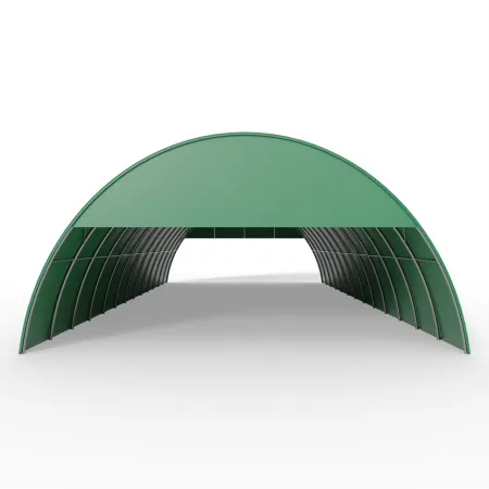 Štítový kryt s rámem pro obloukovou halu 12 m v zeleném provedení PVC 900 g/m²