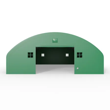 Plachtová hala se svislými bočními stěnami 15,25x18,3 m PVC 750 g/m² v zeleném provedení