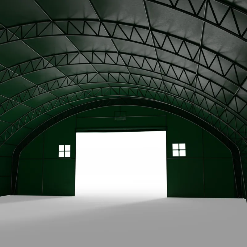 Plachtová hala se svislými bočními stěnami 15,25x24,4 m PVC 900 g/m² v zeleném provedení