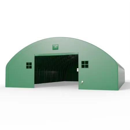 Plachtová hala se svislými bočními stěnami 15,25x30,5 m PVC 900 g/m² v zeleném provedení