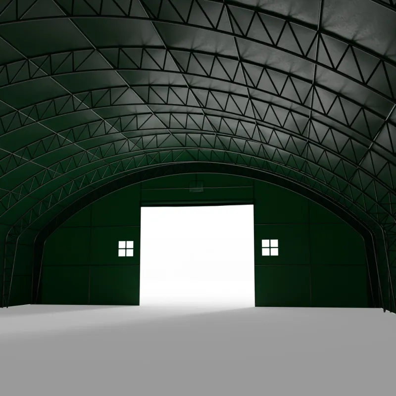 Plachtová hala se svislými bočními stěnami 18,3x30,5 m PVC 750 g/m² v zeleném provedení