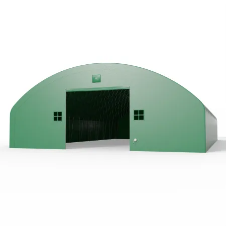 Plachtová hala se svislými bočními stěnami 21,5x24,4 m PVC 900 g/m² v zeleném provedení