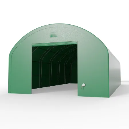 Plachtová hala se svislými bočními stěnami 9,15x12,2 m PVC 900 g/m² v zeleném provedení