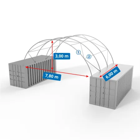 Kontejnerové zastřešení 8x6 m PVC 750 g/m²