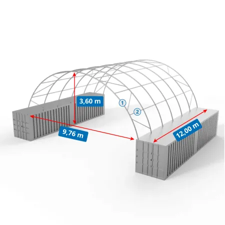 Kontejnerové zastřešení 10x12 m PVC 900 g/m²
