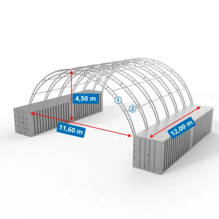 Kontejnerové zastřešení zesílené 12x12 m PVC 750 g/m²