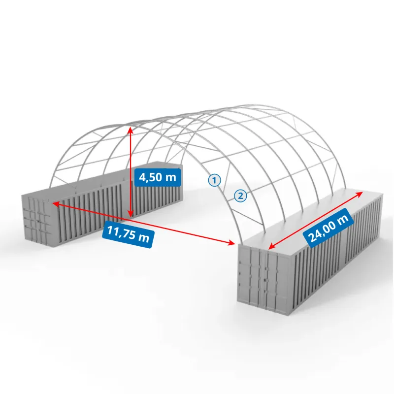 Kontejnerové zastřešení 12x24 m PVC 900 g/m²