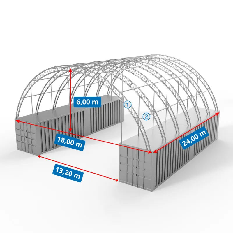 Kontejnerové zastřešení 18x24 m PVC 900 g/m²