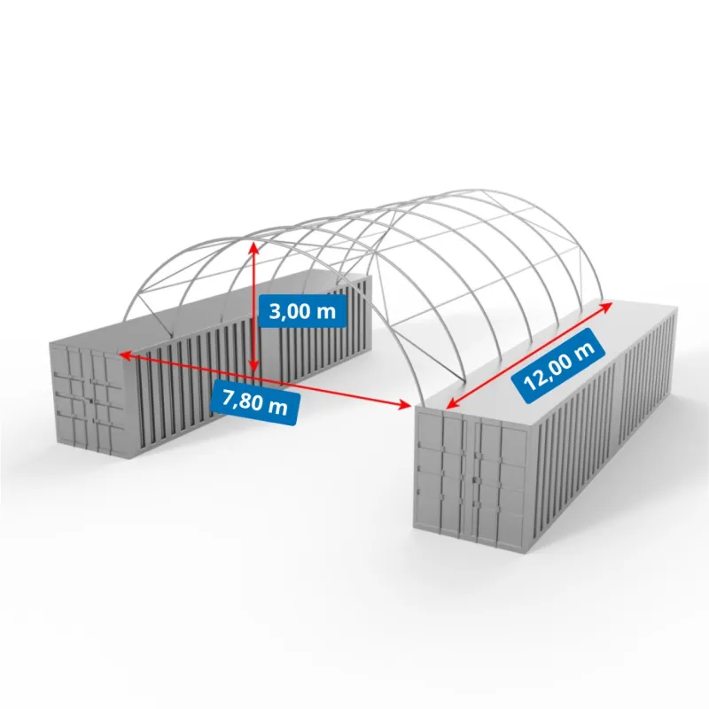 Kontejnerové zastřešení 8x12 m PVC 900 g/m²