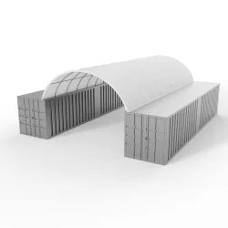 Kontejnerové zastřešení 6x12 m se zadní stěnou PVC 900 g/m²