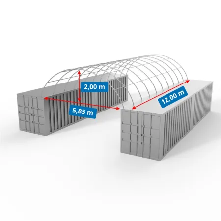 Kontejnerové zastřešení 6x12 m PVC 900 g/m²