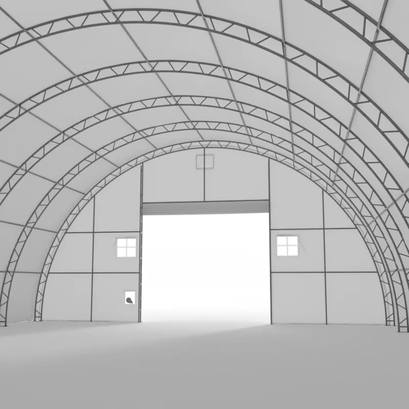 Zakřivená stanová hala 15,25x36,6m PVC 900g/m2