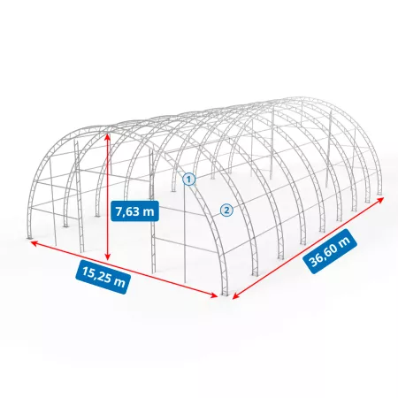 Zakřivená stanová hala 15,25x36,6m PVC 900g/m2