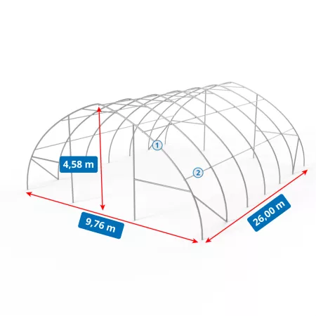 Zakřivená stanová hala 9,76x26m PVC 750g/m2
