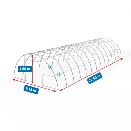 Zakřivená stanová hala 9,15x20m PVC 750g/m2