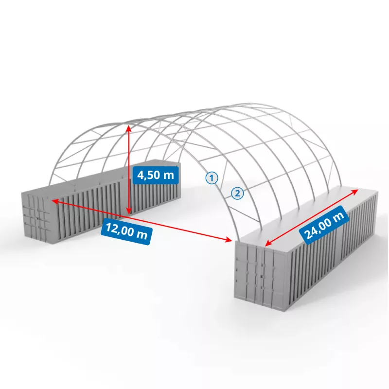 Střecha kontejneru 12x24m PVC 900g/m2
