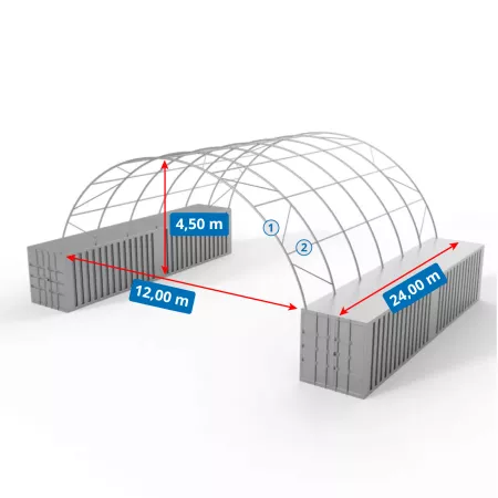 Střecha kontejneru 12x24m PVC 900g/m2