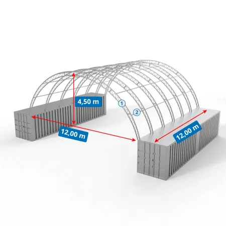 Zesílená střecha kontejneru 12x12m PVC 900g/m2