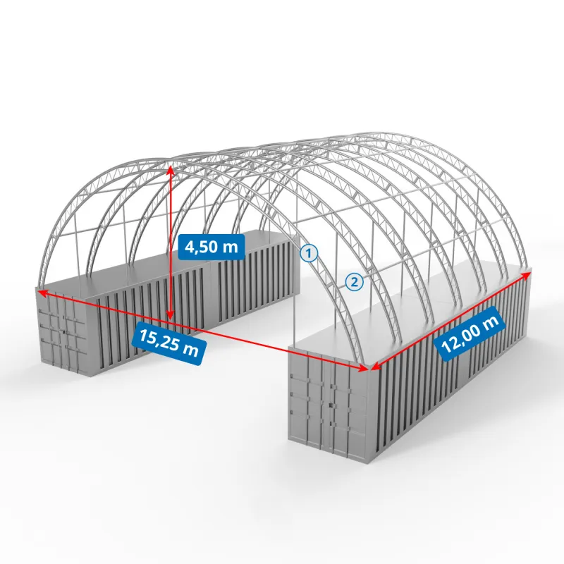 Střecha kontejneru 15,25x12m PVC 900g/m2
