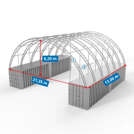 Střecha kontejneru 21,35x12m PVC 750g/m2