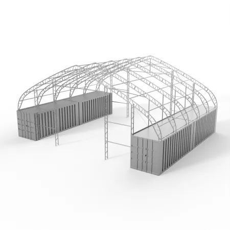Střecha kontejneru 15,25x24m se stěnami z PVC 750g/m2