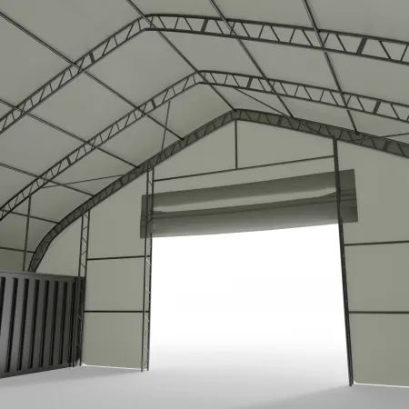 Střecha kontejneru 15,25x24m se stěnami z PVC 750g/m2